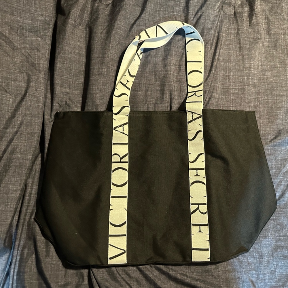 Victoria's Secret Black Tote with Cream Straps